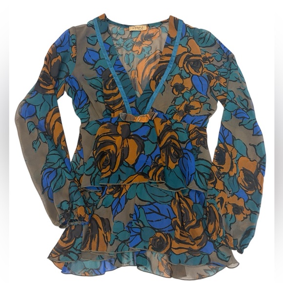 Unbranded Tops - Opera Fashion Brown Floral Fairy Grunge Y2K Festival Mesh Blouse Size 8/40 FLAW